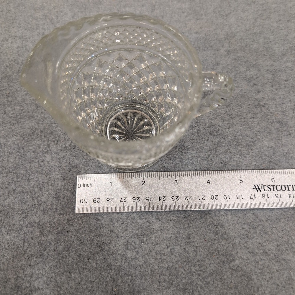Clear Glass Diamond Cut Creamer Pitcher‎ Small Vintage Barware Serving - Picture 4 of 4